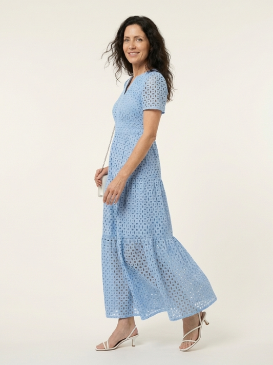 Brielle | V-Ausschnitt Kurzarm Stufenkleid Midi