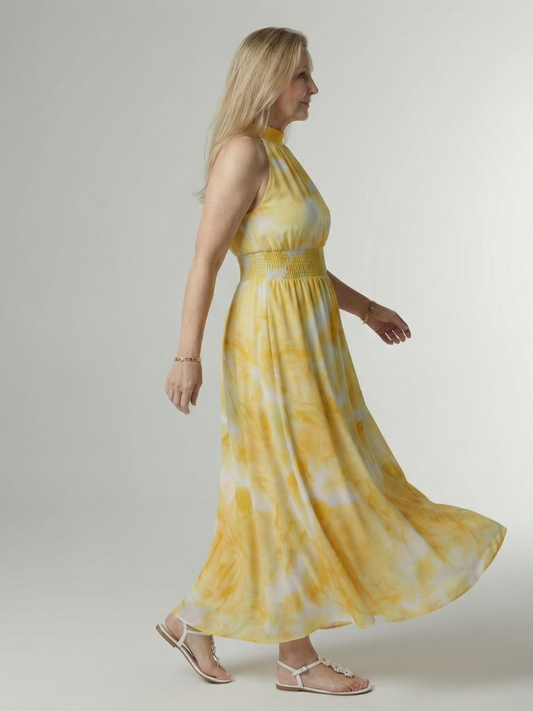 Sylin | Gerafftes Neckholder-Midikleid