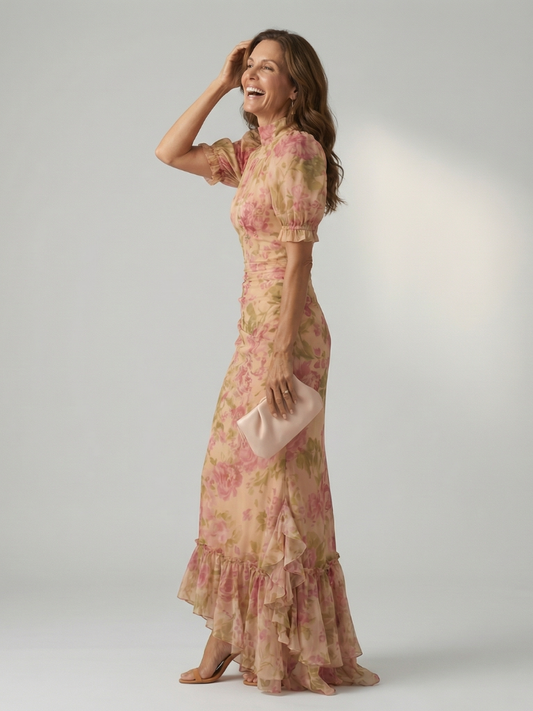 Vianne | Sanftes hochgeschlossenes Maxikleid