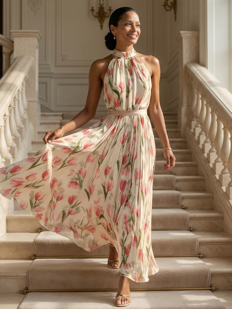 Aurelle | Neckholder-Midikleid mit Blumenmuster