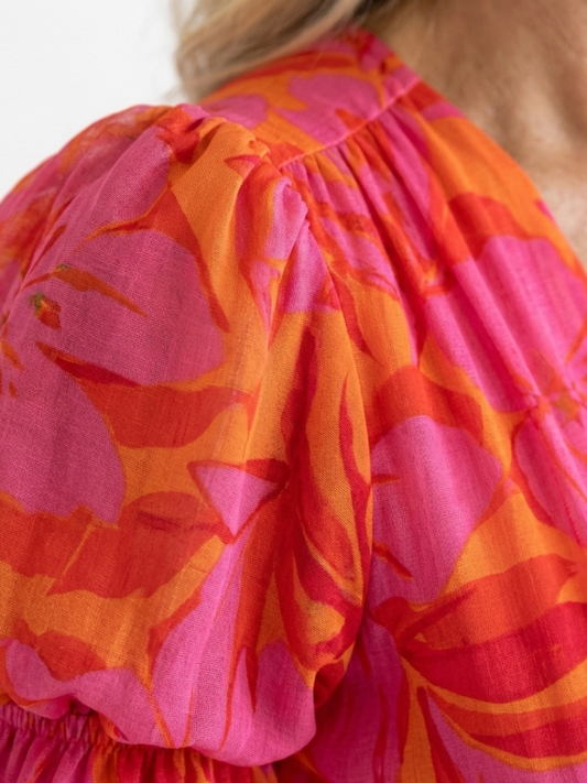 Willow | Geblümtes Midi-Kleid mit V-Ausschnitt und Puffärmeln