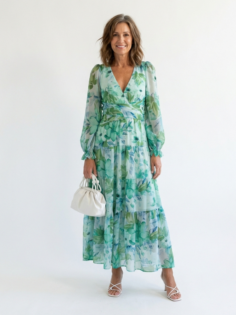Althea | Maxikleid mit Blumenmuster und langen Ärmeln