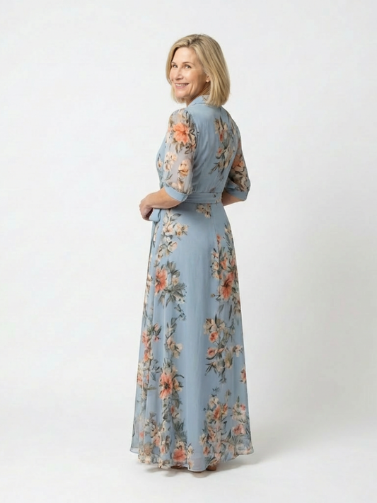 Elowen | Blumen-Wickelkleid mit V-Ausschnitt, Maxi-Länge