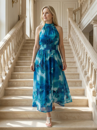 Sylin | Gerafftes Neckholder-Midikleid