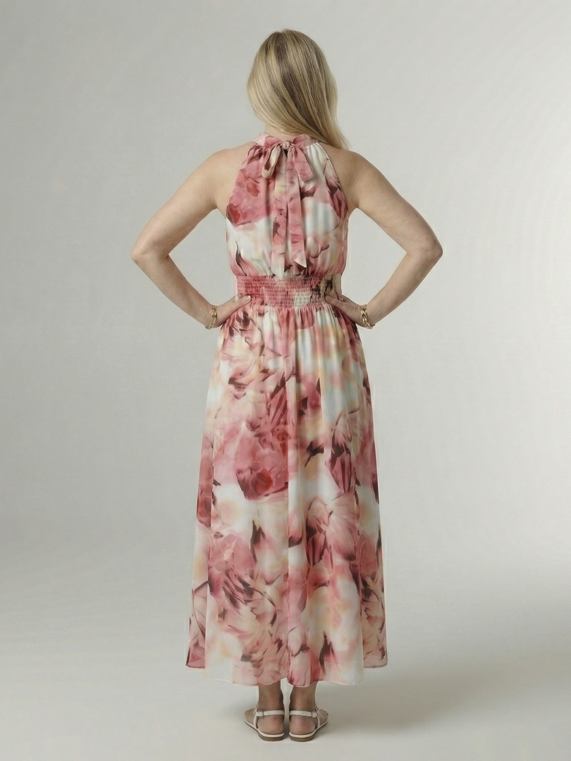 Sylin | Gerafftes Neckholder-Midikleid