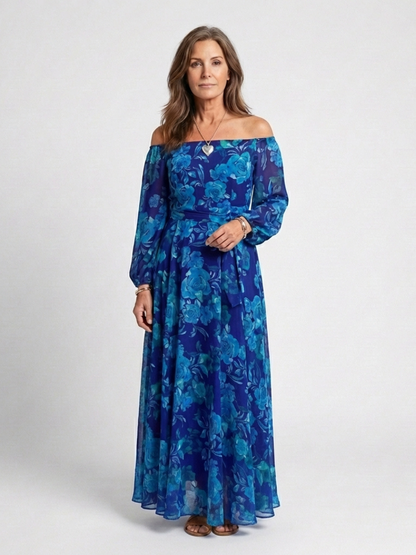 Aspen | Schulterfreies geblümtes Maxikleid