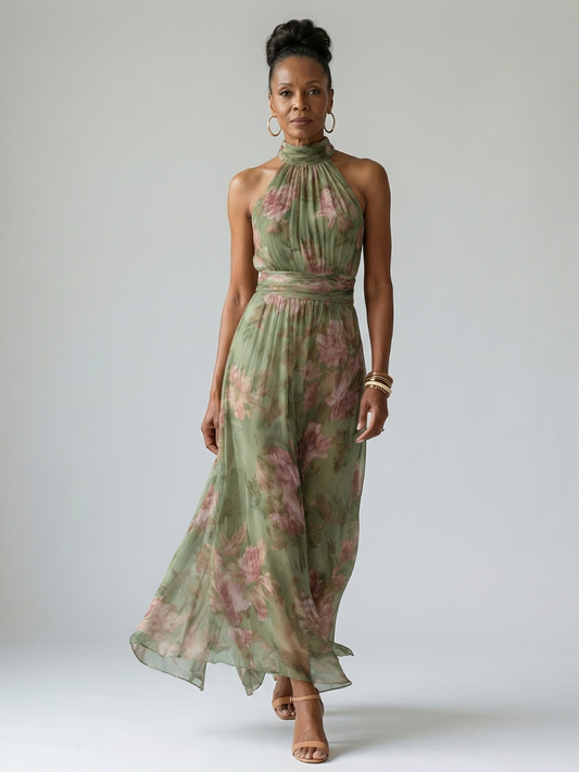 Mirelle | Gerafftes Neckholder-Midikleid