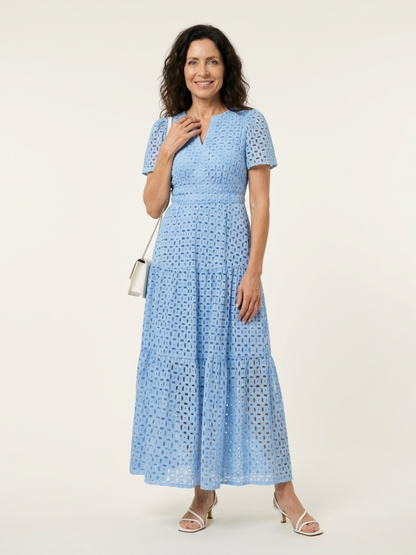 Brielle | V-Ausschnitt Kurzarm Stufenkleid Midi