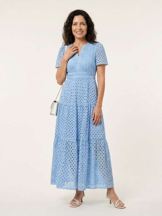 Brielle | V-Ausschnitt Kurzarm Stufenkleid Midi