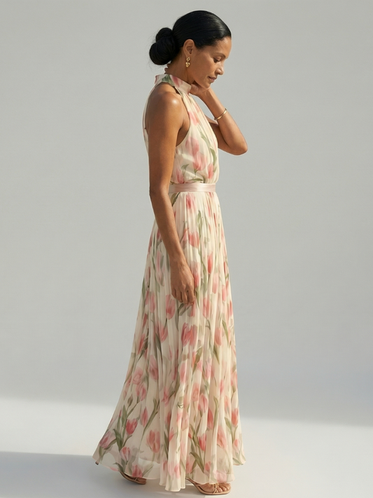 Aurelle | Neckholder-Midikleid mit Blumenmuster