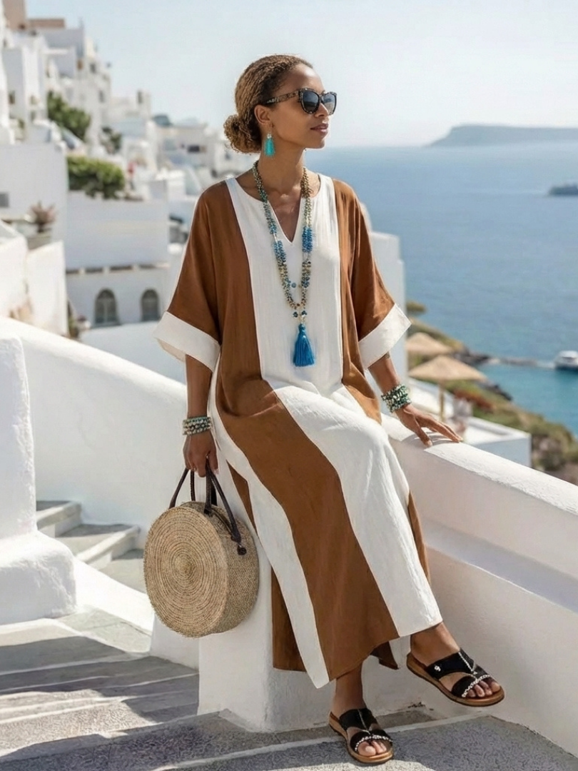 Calindra | Kurzes Relaxed Maxi-Kleid mit Farbblock-Design