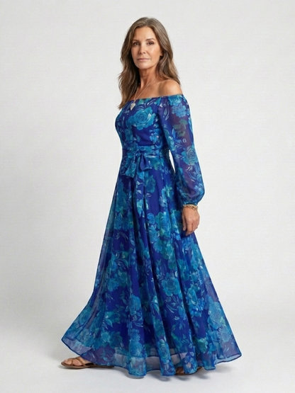 Aspen | Schulterfreies geblümtes Maxikleid
