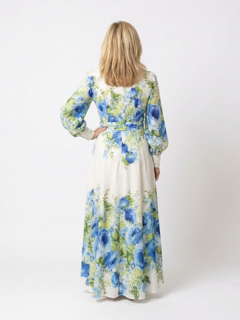 Harper | Langärmliges, geblümtes Maxikleid mit Knopfleiste