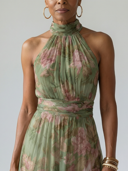 Mirelle | Gerafftes Neckholder-Midikleid