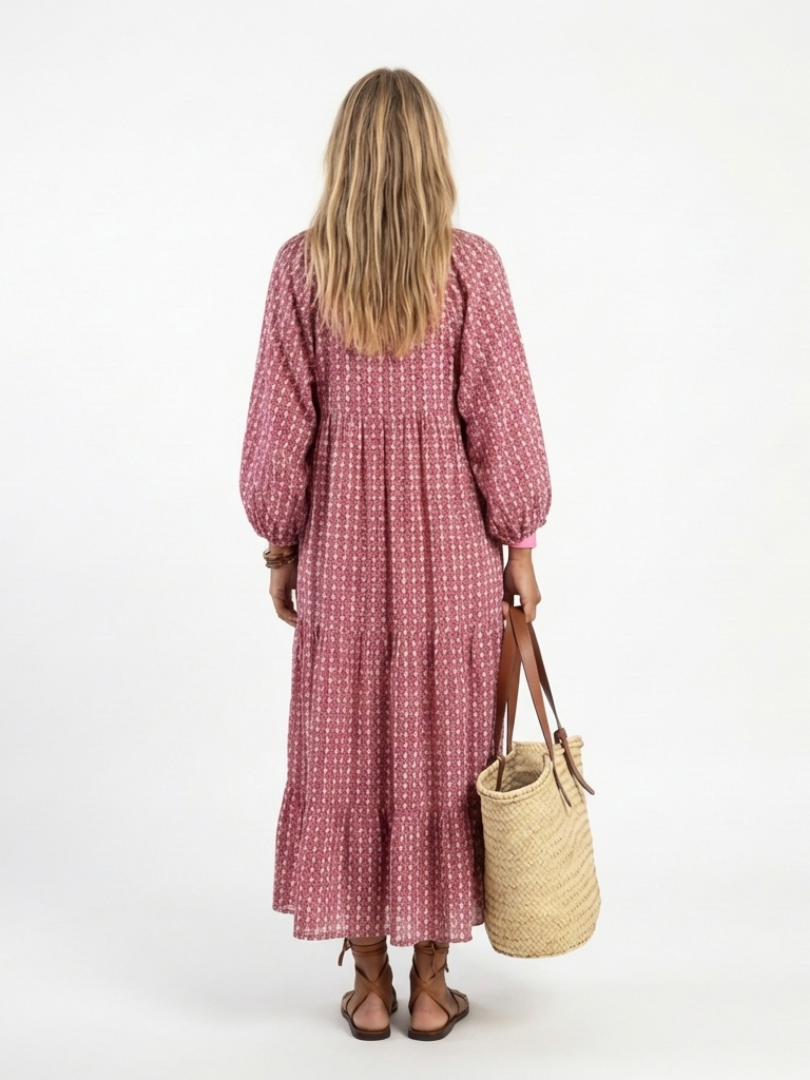 Arlette | Geometrisch bedrucktes langärmliges Midikleid