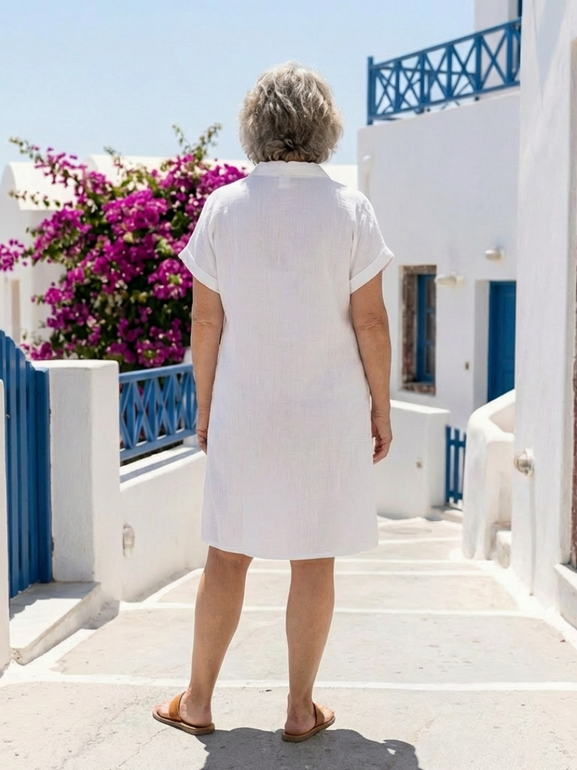 Helene | Kurzärmeliges knielanges Kleid mit Vordertasche