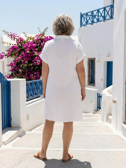 Helene | Kurzärmeliges knielanges Kleid mit Vordertasche