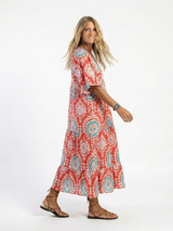 Zaria | Midi-Kleid mit V-Ausschnitt, kurzen Ärmeln und Paisley-Print
