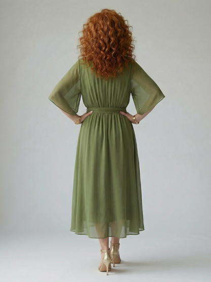 Elric | Helles Midi-Drapee-Kleid