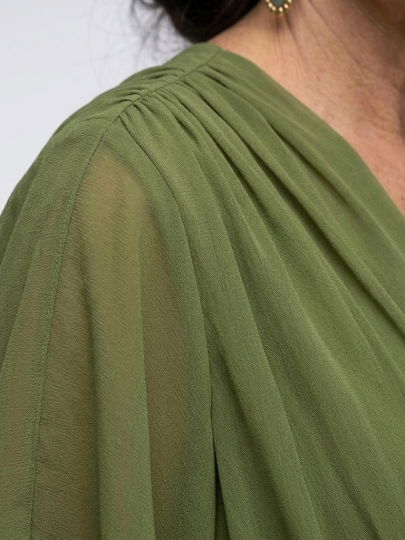 Elysia | V-Ausschnitt Midi-Kleid mit drapiertem Bindegürtel