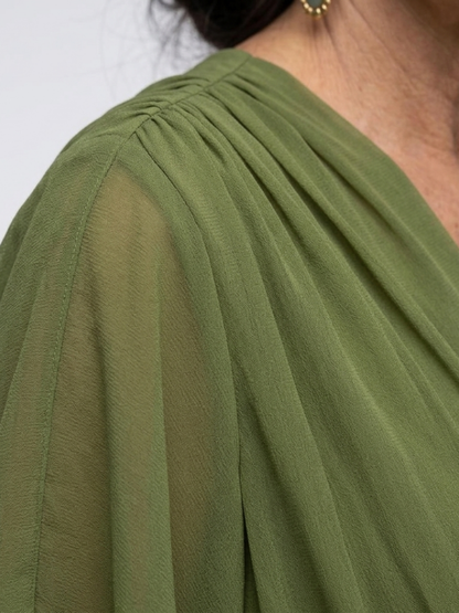 Elysia | V-Ausschnitt Midi-Kleid mit drapiertem Bindegürtel