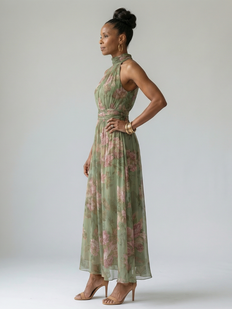 Mirelle | Gerafftes Neckholder-Midikleid