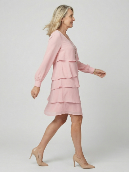 Kirax | Sauberes, mehrlagiges, knielanges Kleid