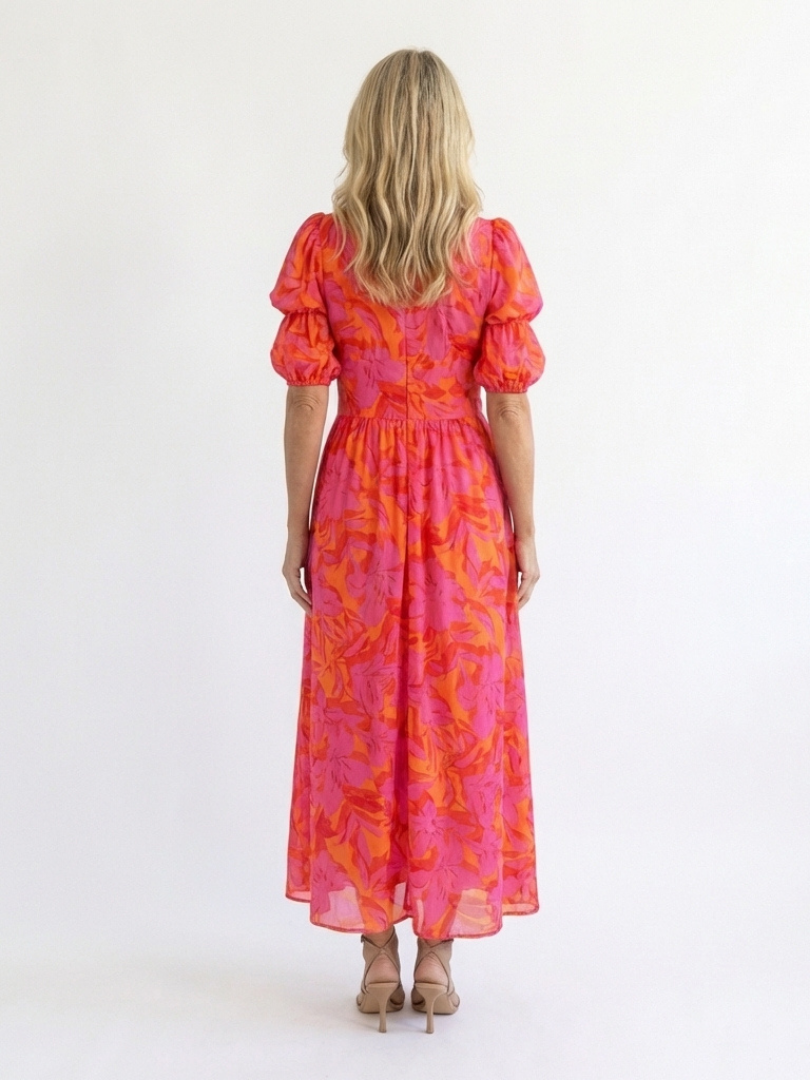 Willow | Geblümtes Midi-Kleid mit V-Ausschnitt und Puffärmeln