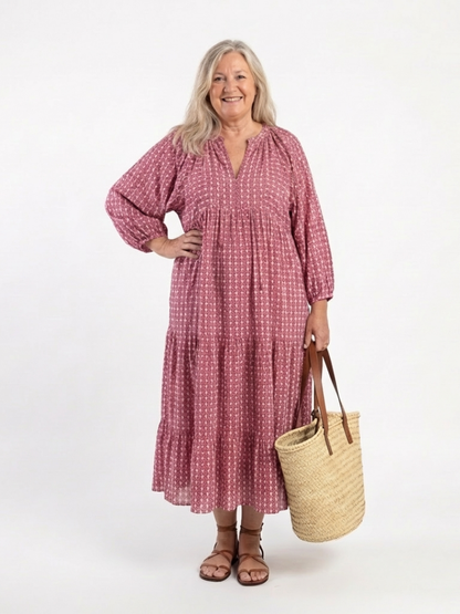 Arlette | Geometrisch bedrucktes langärmliges Midikleid