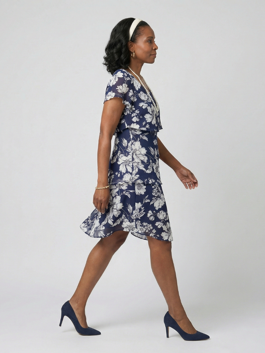 Thea | Subtiles knielanges Kleid mit Blumenmuster