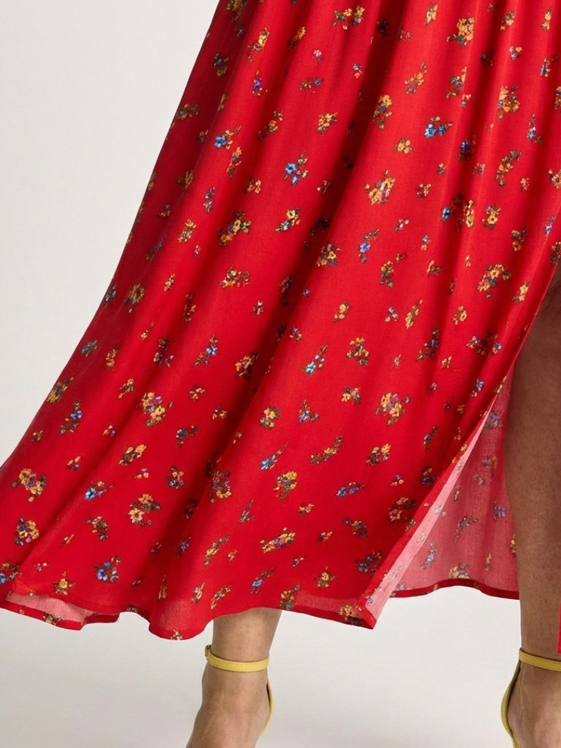 Delphine | Midi-Kleid mit eckigem Ausschnitt, floralem Muster und Puffärmeln