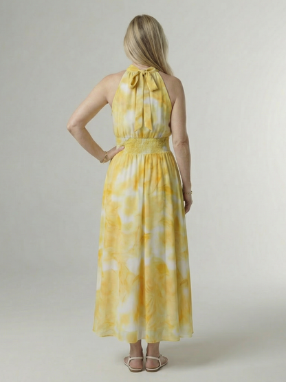 Sylin | Gerafftes Neckholder-Midikleid