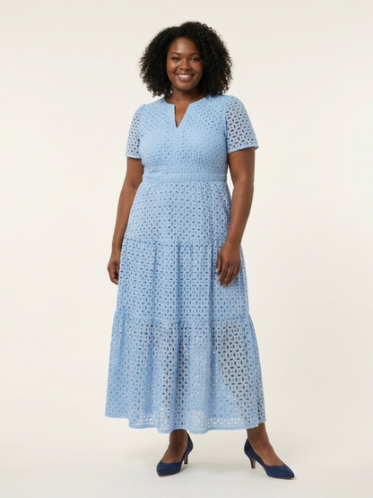 Brielle | V-Ausschnitt Kurzarm Stufenkleid Midi