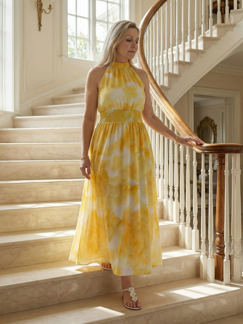 Sylin | Gerafftes Neckholder-Midikleid