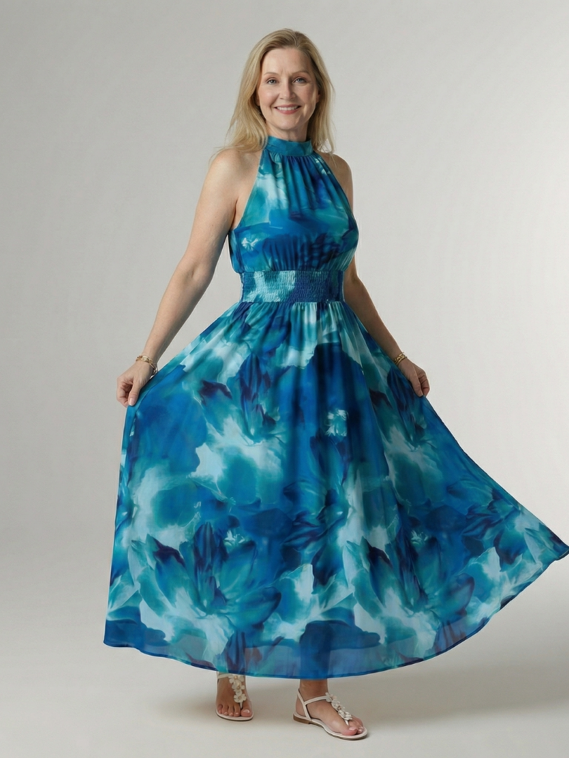 Sylin | Gerafftes Neckholder-Midikleid