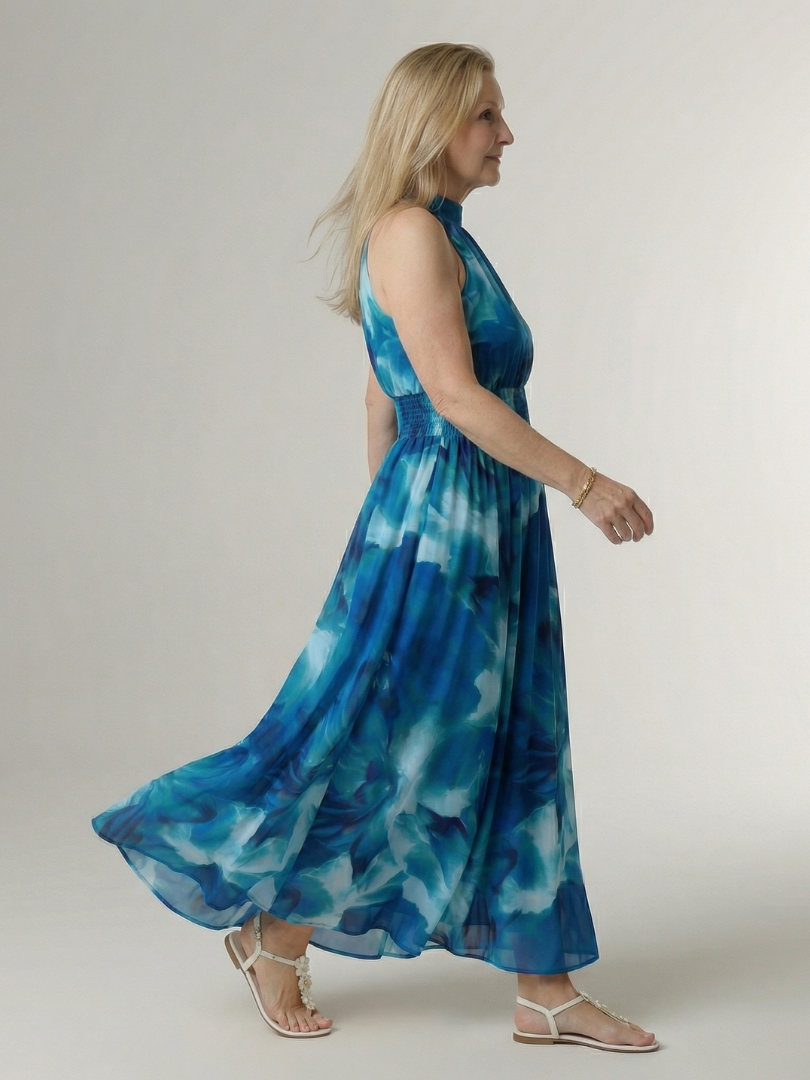 Sylin | Gerafftes Neckholder-Midikleid