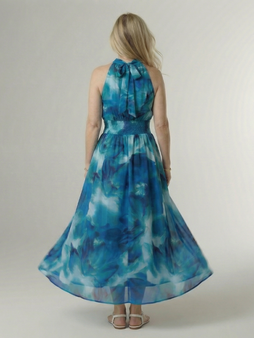 Sylin | Gerafftes Neckholder-Midikleid