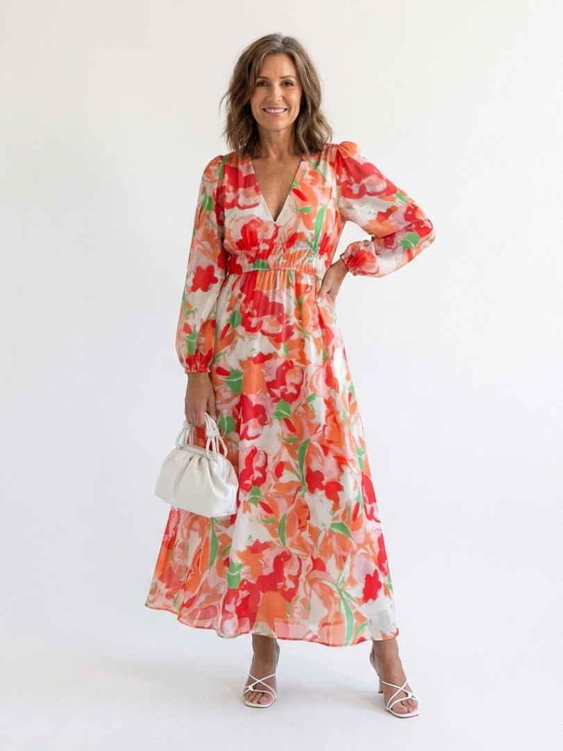 Althea | Maxikleid mit Blumenmuster und langen Ärmeln