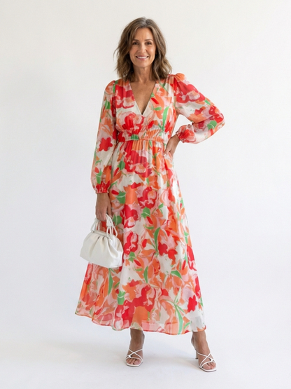 Althea | Maxikleid mit Blumenmuster und langen Ärmeln