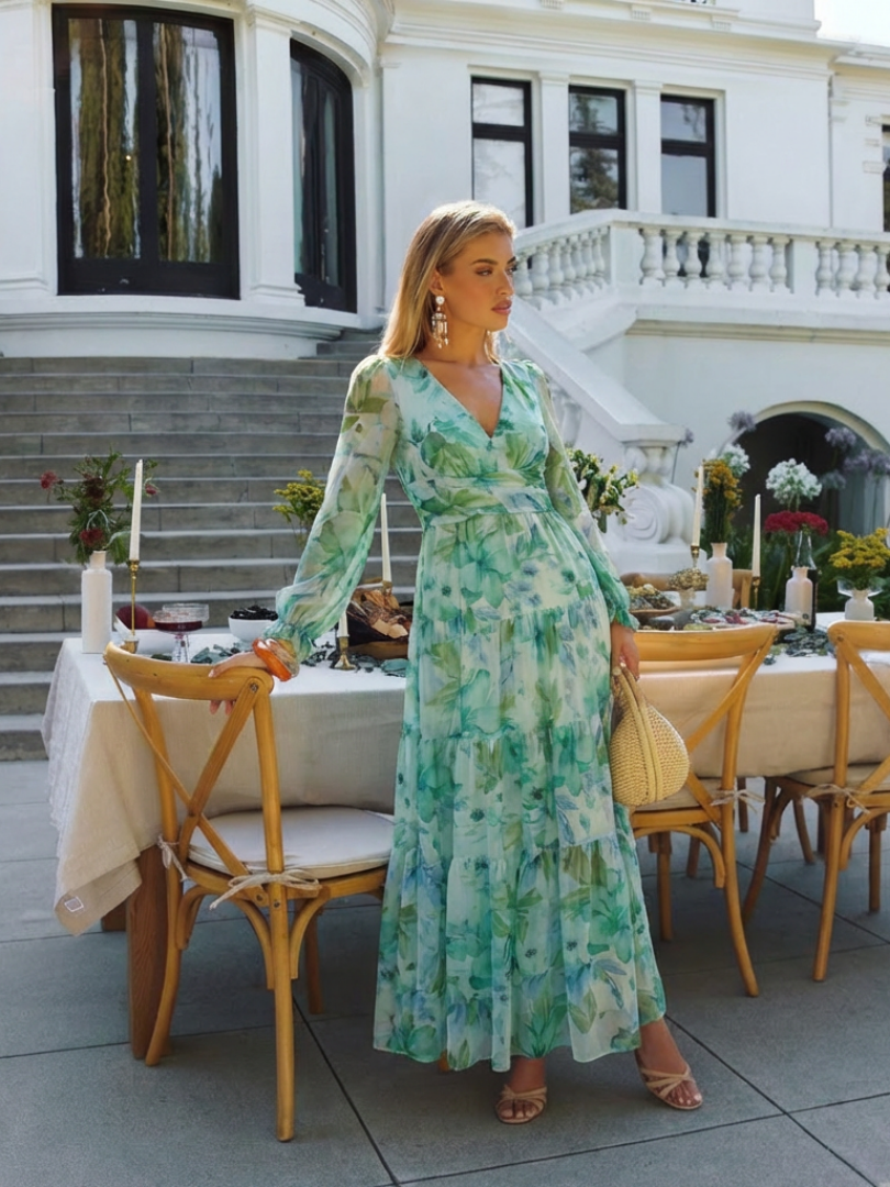 Althea | Maxikleid mit Blumenmuster und langen Ärmeln