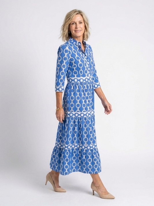 Ysolde | Midi-Kleid mit Dreiviertelärmeln und Kettenmuster
