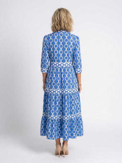 Ysolde | Midi-Kleid mit Dreiviertelärmeln und Kettenmuster