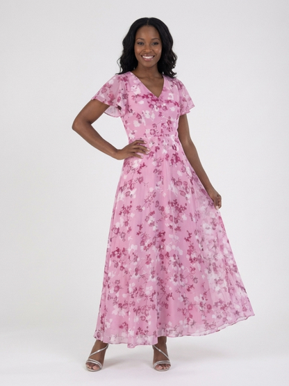 Ismeria | Chiffon-Maxikleid mit Blumenmuster