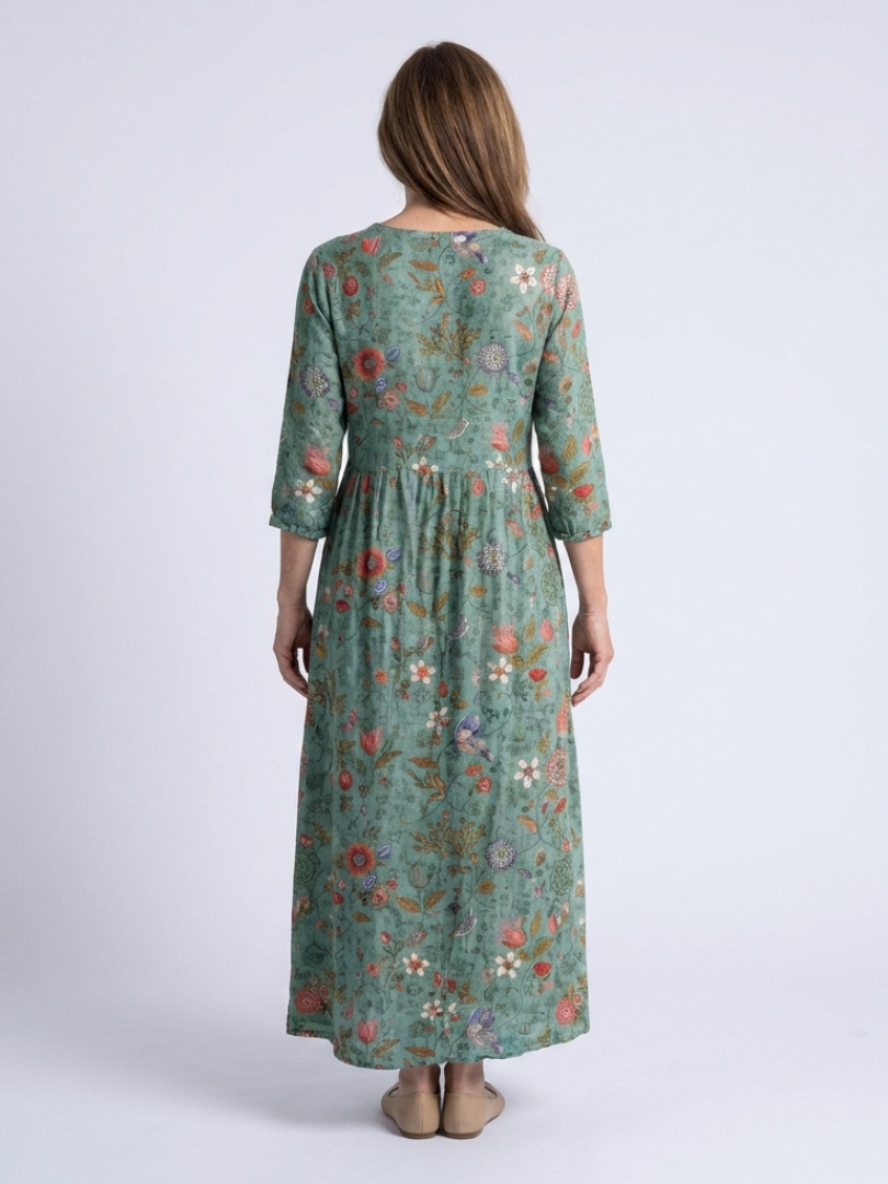 Marina | Geblümtes Maxikleid mit V-Ausschnitt und Dreiviertelärmeln