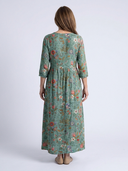 Marina | Geblümtes Maxikleid mit V-Ausschnitt und Dreiviertelärmeln