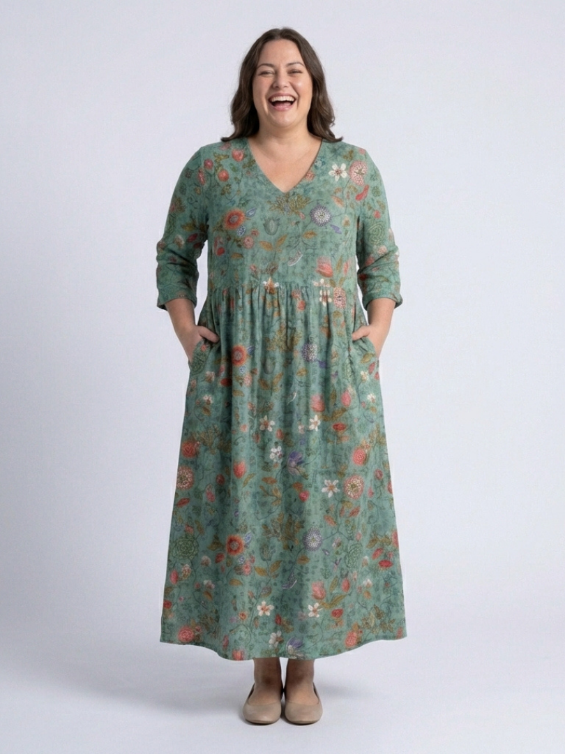 Marina | Geblümtes Maxikleid mit V-Ausschnitt und Dreiviertelärmeln