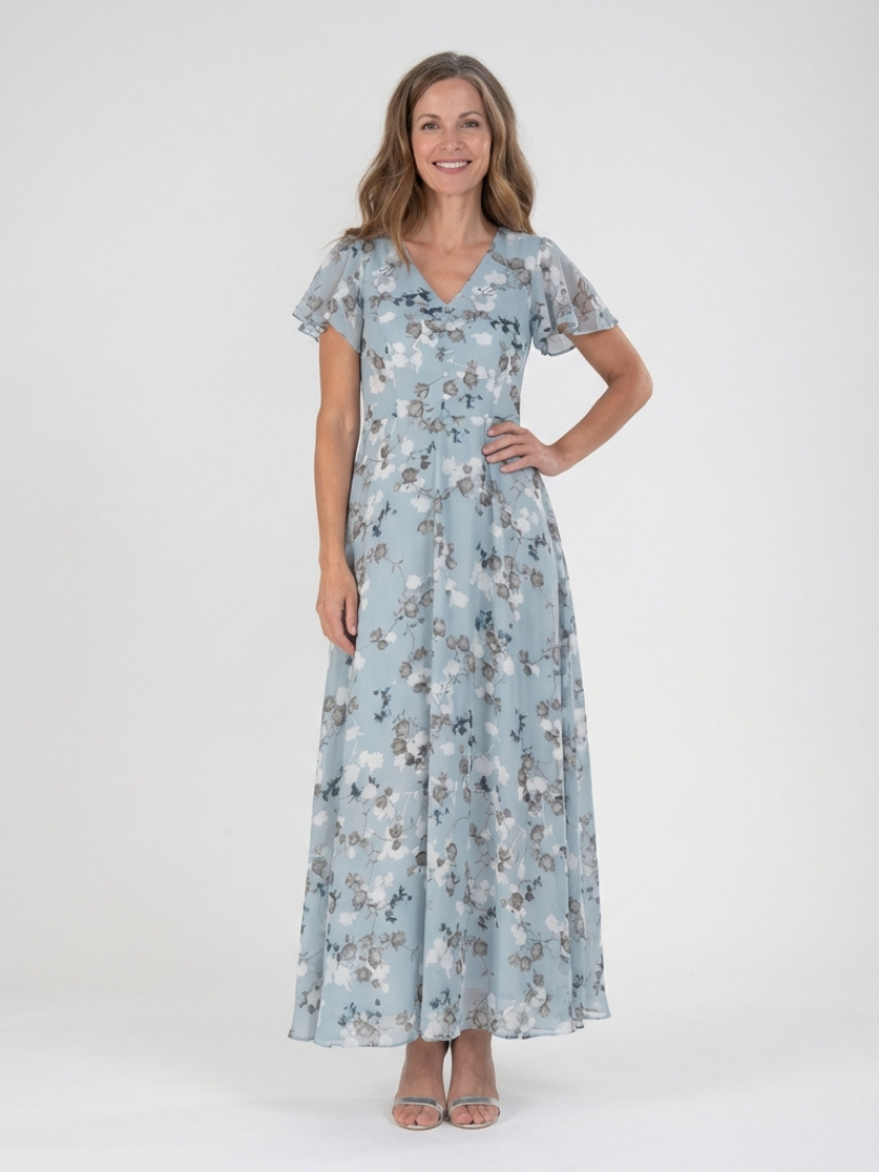 Ismeria | Chiffon-Maxikleid mit Blumenmuster