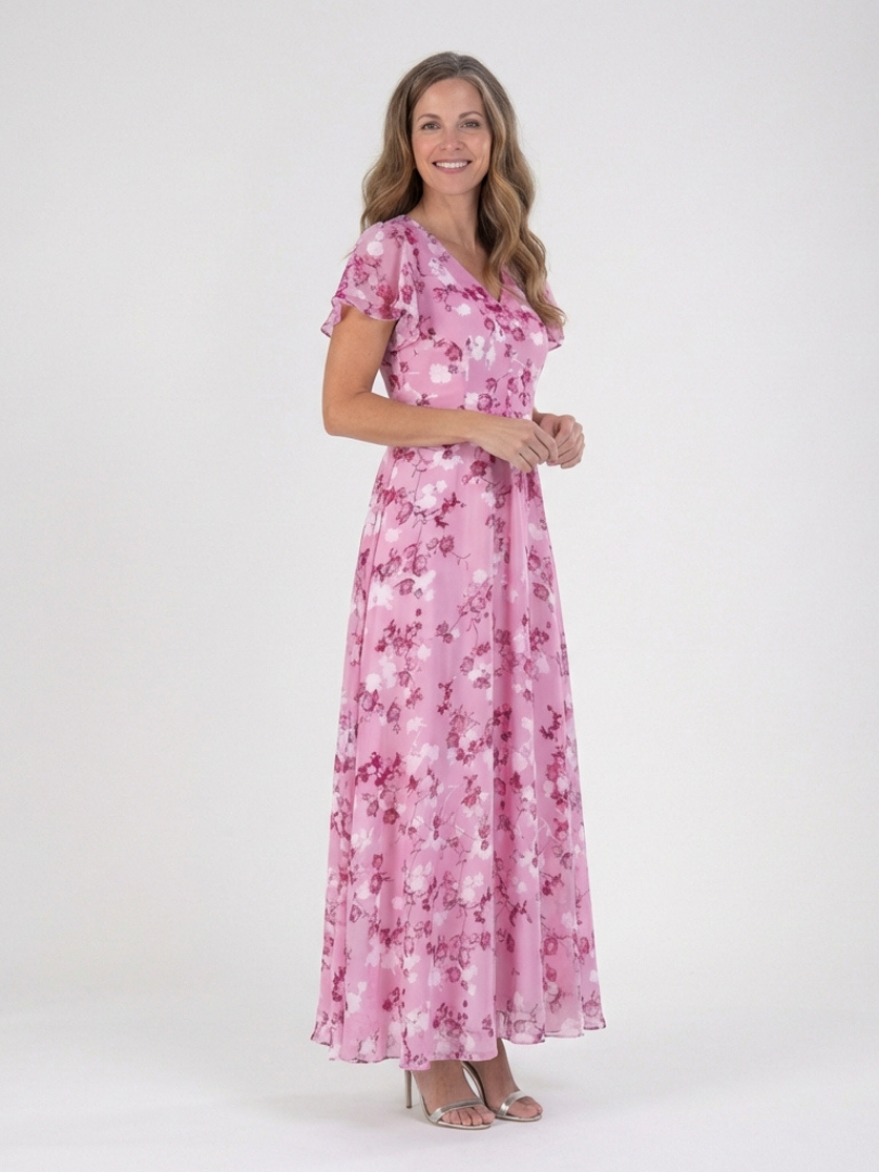 Ismeria | Chiffon-Maxikleid mit Blumenmuster