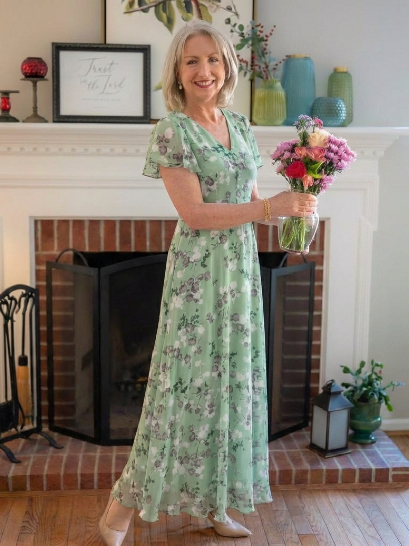 Ismeria | Chiffon-Maxikleid mit Blumenmuster