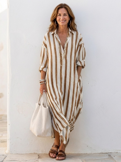 Naomi | Midi-Hemdkleid mit langen Ärmeln und Streifen